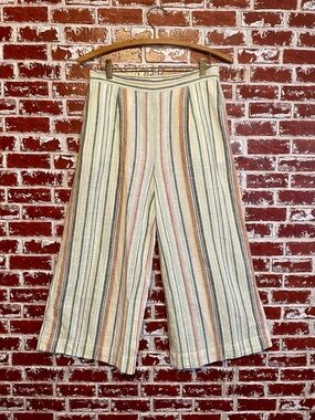 BeachLunchLounge Linen Blend Wide Leg Striped Crop Pants Coastal Grandma. Small